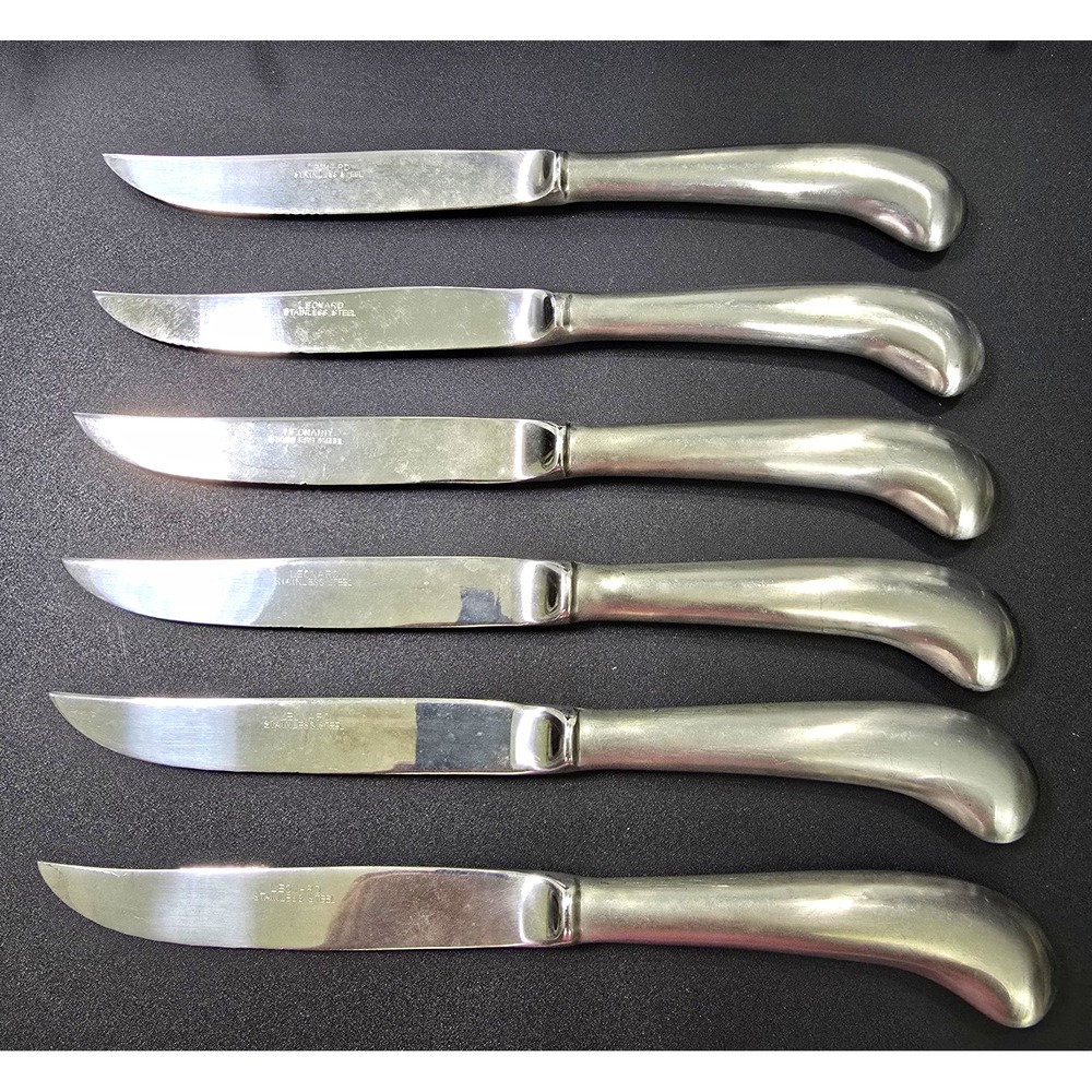 Leonard Serrated Stainless Steel Steak Knives Set of 6, 4 in Blade Pistol Grip